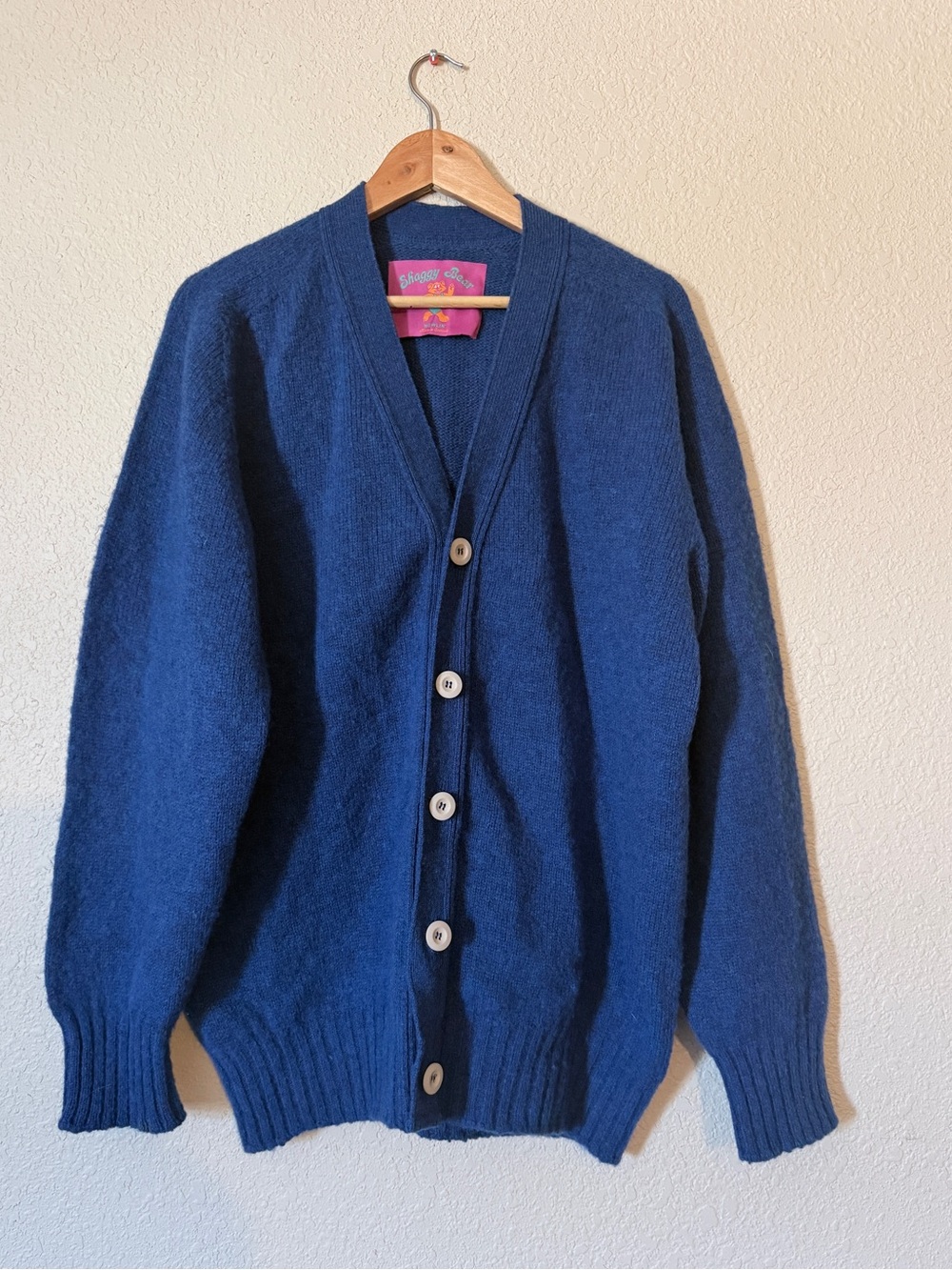 Howlin Shaggy Bear Blue Brushed Wool Cardigan Sweater Size L